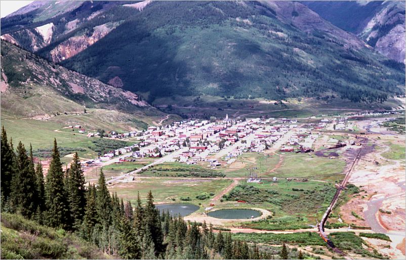 Riding the bus.  Looking back at Silverton